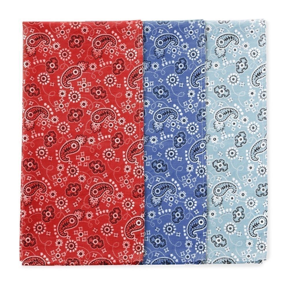Perry Ellis Portfolio Mens Assorted 3 Pack of Red Blue & Light Blue Bandanas New